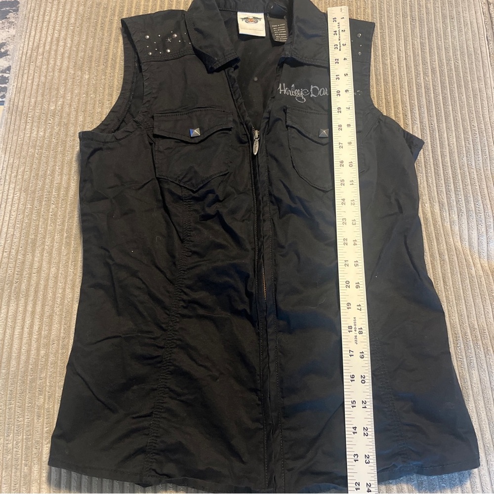 Harley Davidson Women’s Black Biker  Casual Cotton Vest Size M Cute Form Fit - Picture 2 of 14